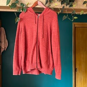 L.L. Bean Mens Textured Organic Cotton Hooded Full Zip Sweater Large red